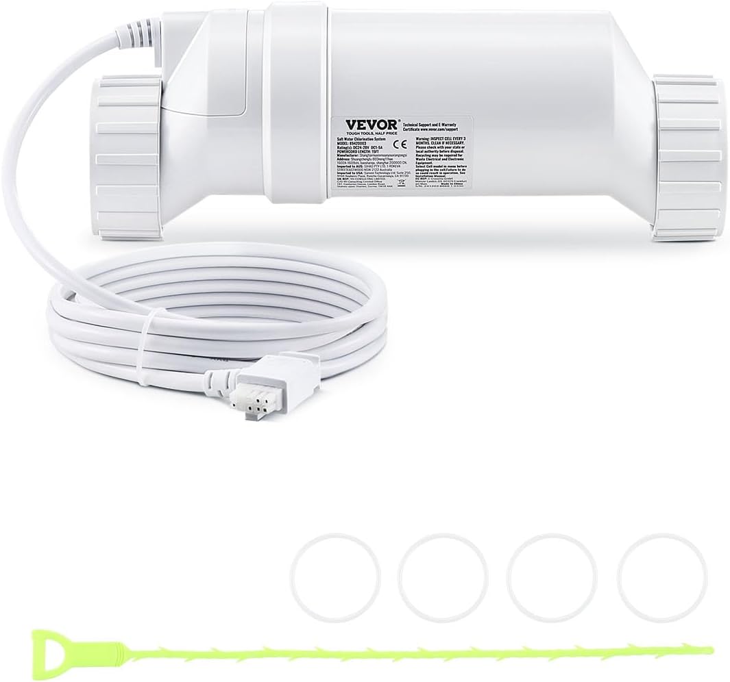 VEVOR Salt Cell Chlorinator Fits for Hayward W3T-Cell-15 (T15), Pool Cell Salt Water System for In-Ground Swimming Pools up to 40000 Gallons, 15 ft Power Line, White