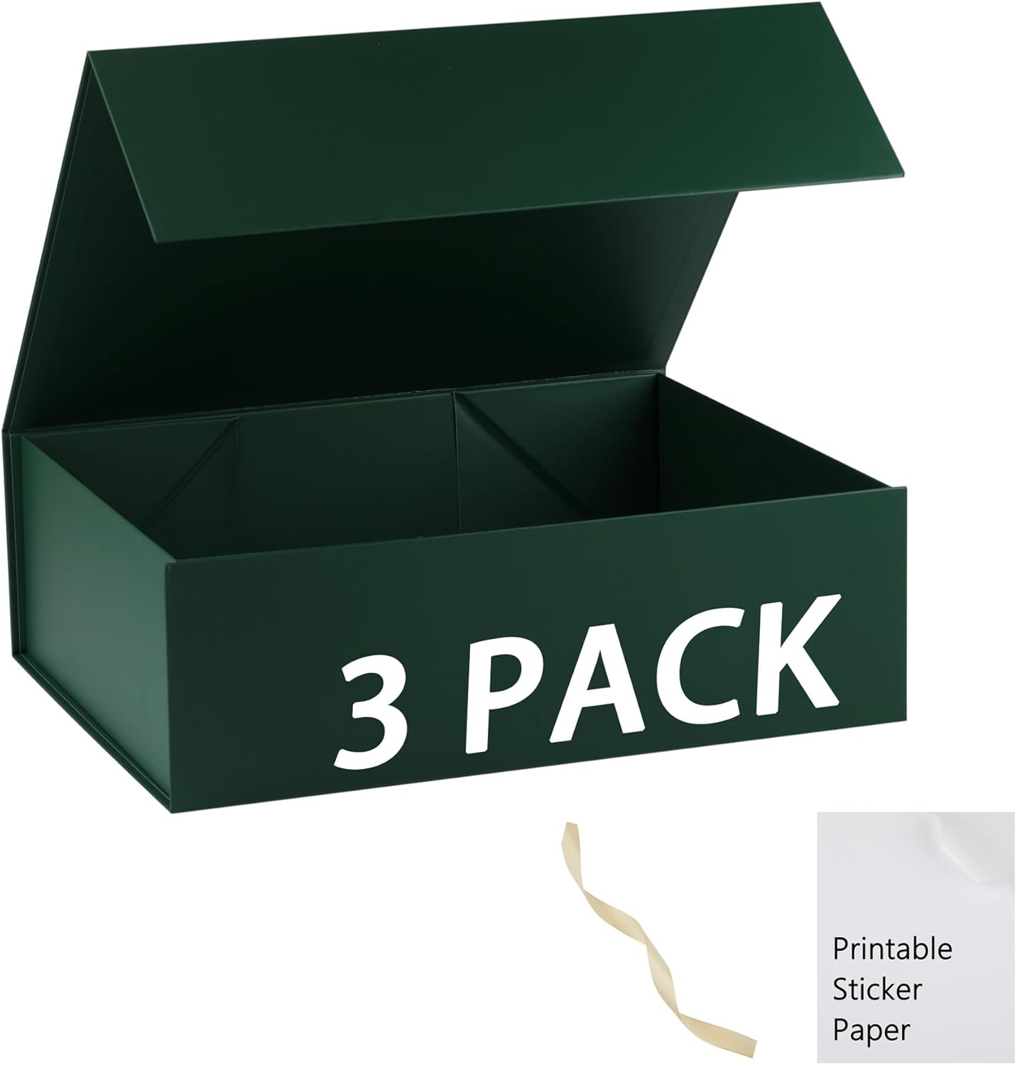 Green Gift Box, 19x16x6 inches, Magnetic, Includes Ribbon and DIY Stickers, Multi-Occasion, 3 Count