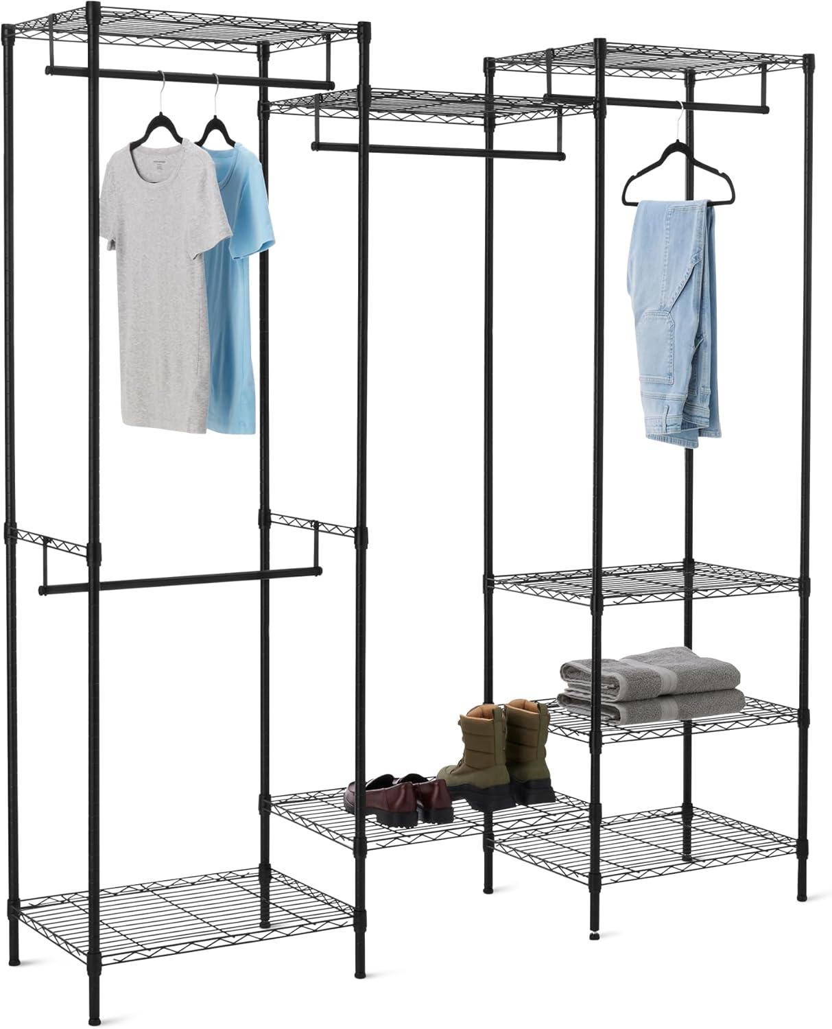 Amazon Basics Metal Hanging Storage Organizer Rack Wardrobe with Shelves, 70''L x18'W x 76''H