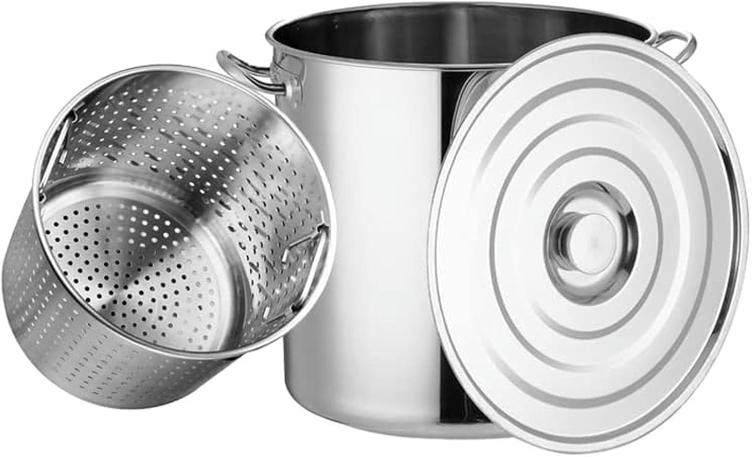 Stainless Steel Thick Stock Pot Large Capacity Multipurpose Rice Bucket Porridge Pot with Basket and Lid Kitchen Cookware for for Water Bath Canning, Lobster Shrimp Boiling,45x45cm(35x35cm)