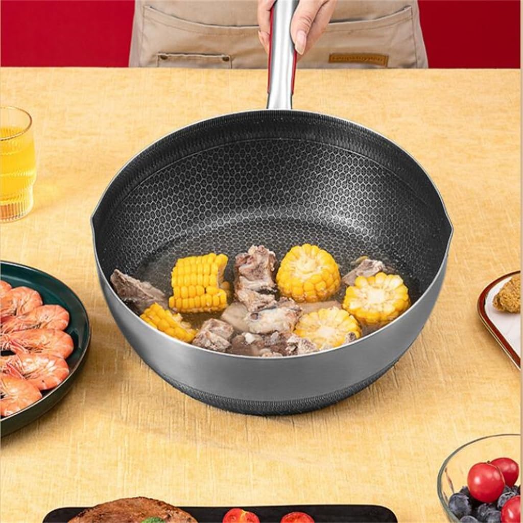 Stainless Steel Frying Pan, Flat Bottomed Non Stick, Uncoated Snow