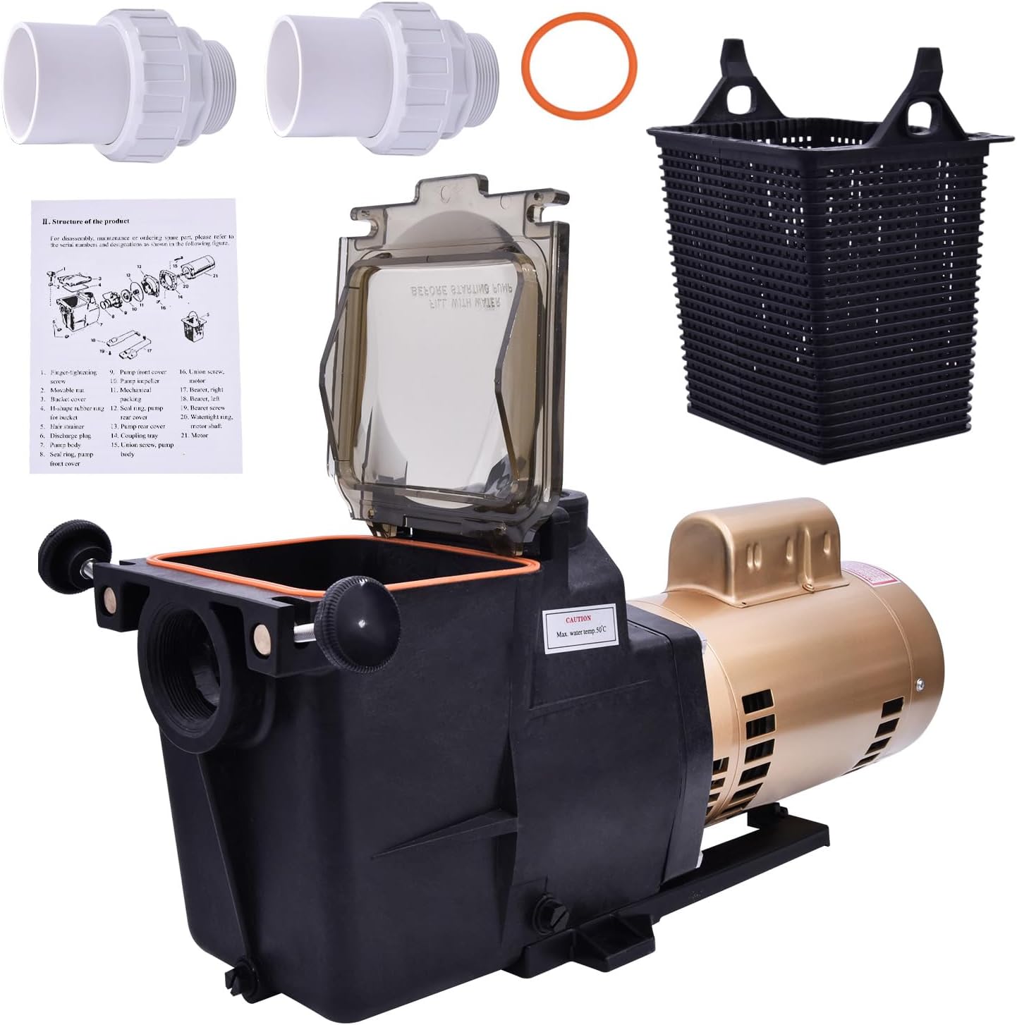 FuseRish W3SP2615X20 Super Pump 2HP Single-Speed High Performance Pool Pump 110V/220V Compatible with Hayward, for In-Ground Pool Pumps 2’’ Water Inlet/Outlet Diameter Energy Efficiency for Its Class