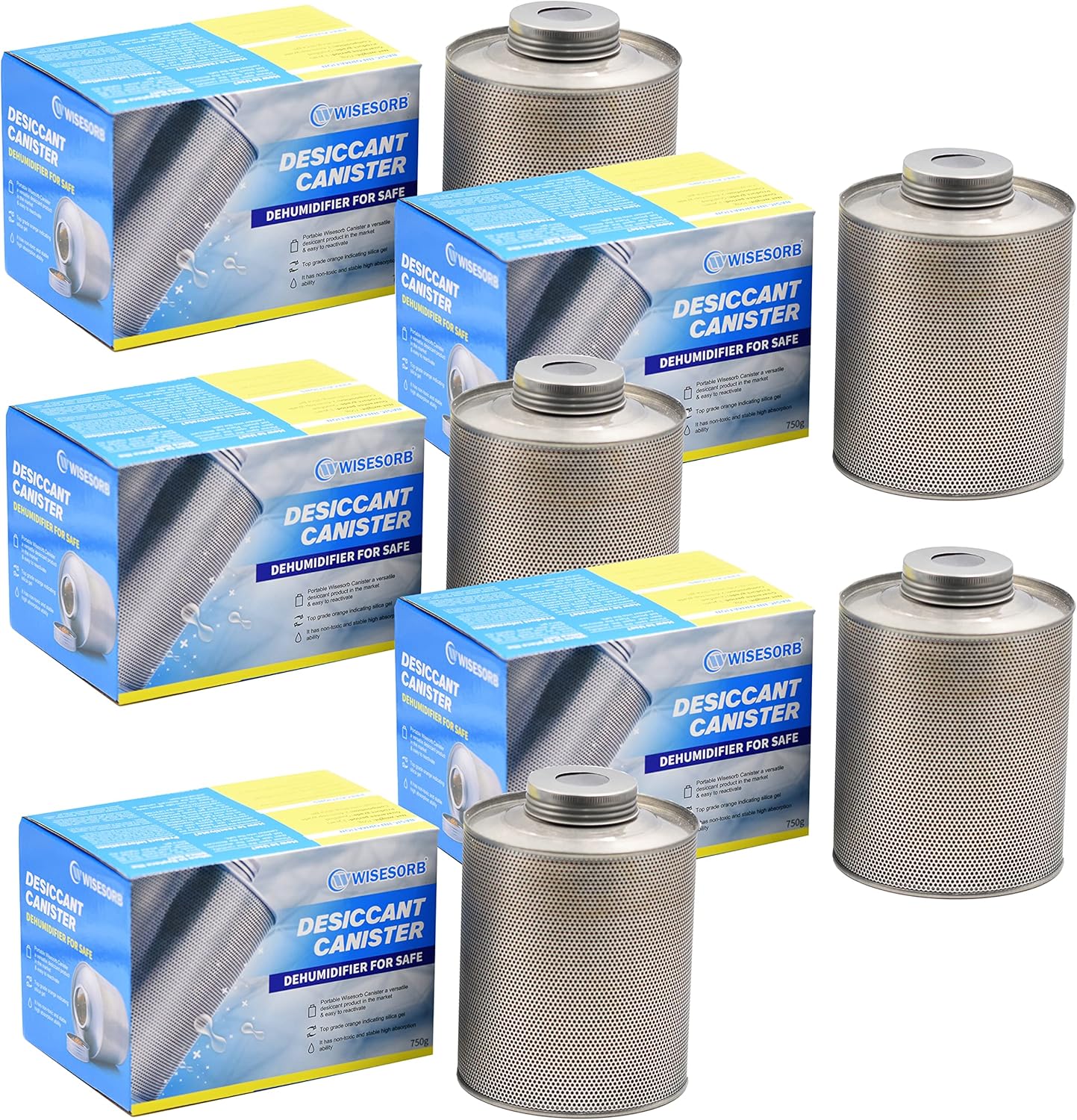 750 Grams 5 Pack Gun Safe Dehumidifier, Reusable Canister Desiccant Dehumidifier, Rechargeable 1.65 Lbs Indicating Silica Gel Orange To Green