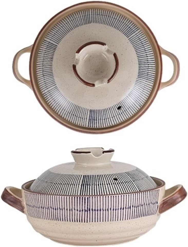 Ceramic Stock Pot Casserole with Lid, Uncoated Stew Pan, Thick Bottom Soup Cooking Boiler, Underglaze Color