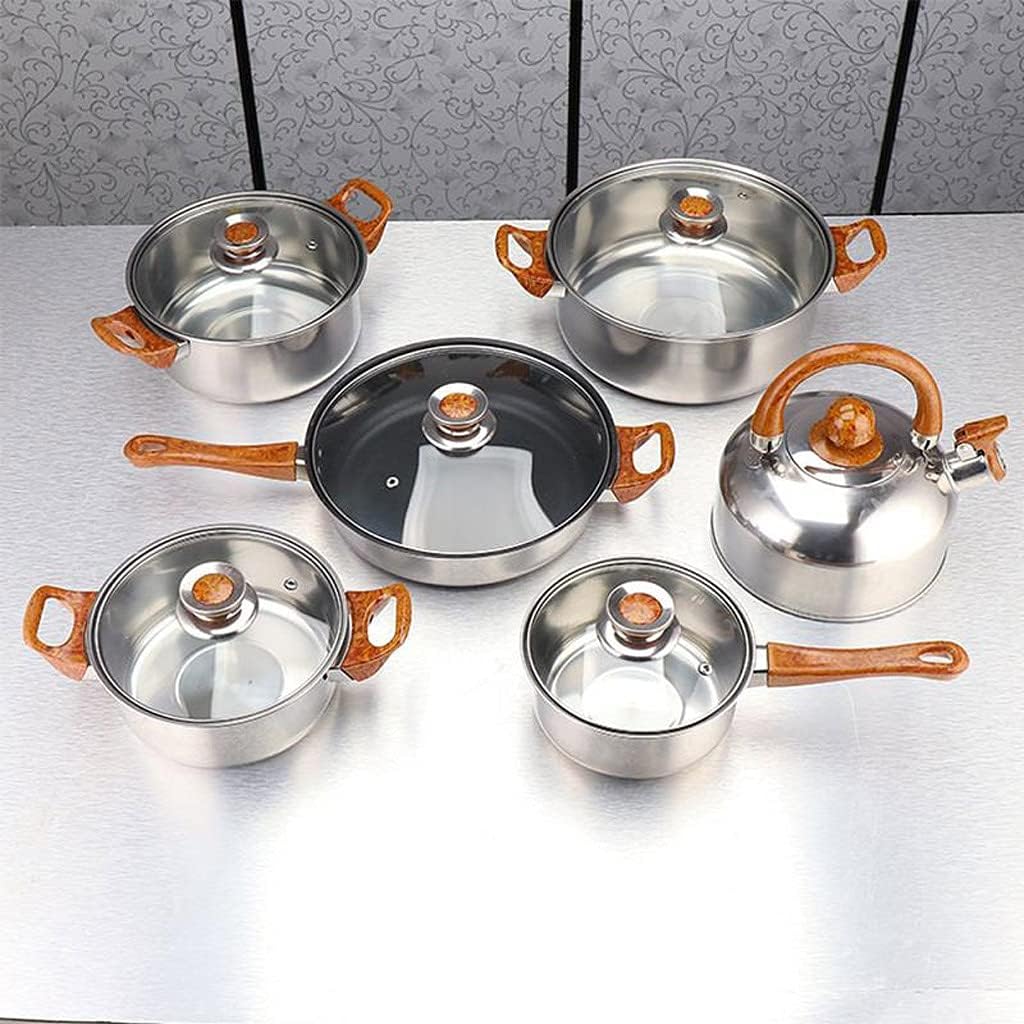 Cookware Set 12 Piece Kitchen Stainless Steel Cooking Pot & Pan Sets Induction Safe Saucepan Casserole Glass Lid Pans