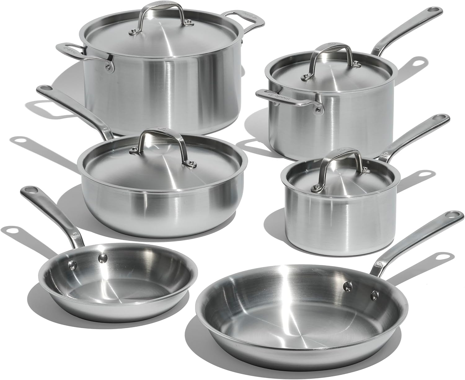 Made In Cookware - 10 Piece Stainless Steel Pot and Pan Set - 5 Ply Clad - Includes Stainless Steel Frying Pans, Saucepans, Saucier and Stock Pot W/Lid - Professional Cookware - Crafted in Italy