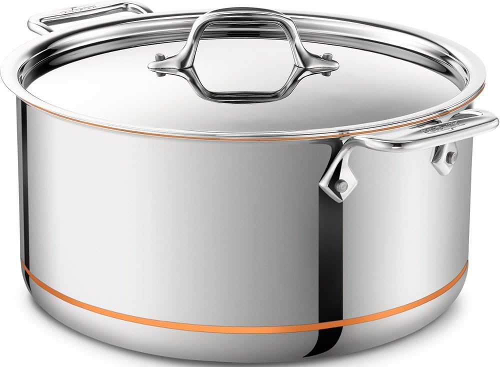 All-Clad Copper Core 5-Ply Stainless Steel Stockpot 8 Quart Induction Oven Broiler Safe 600F Pots and Pans, Cookware Silver