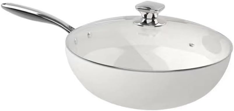 Beici White Glazed Frying Pan, Household Ceramic Non Stick, Flat Bottomed Deep Stove, Universal