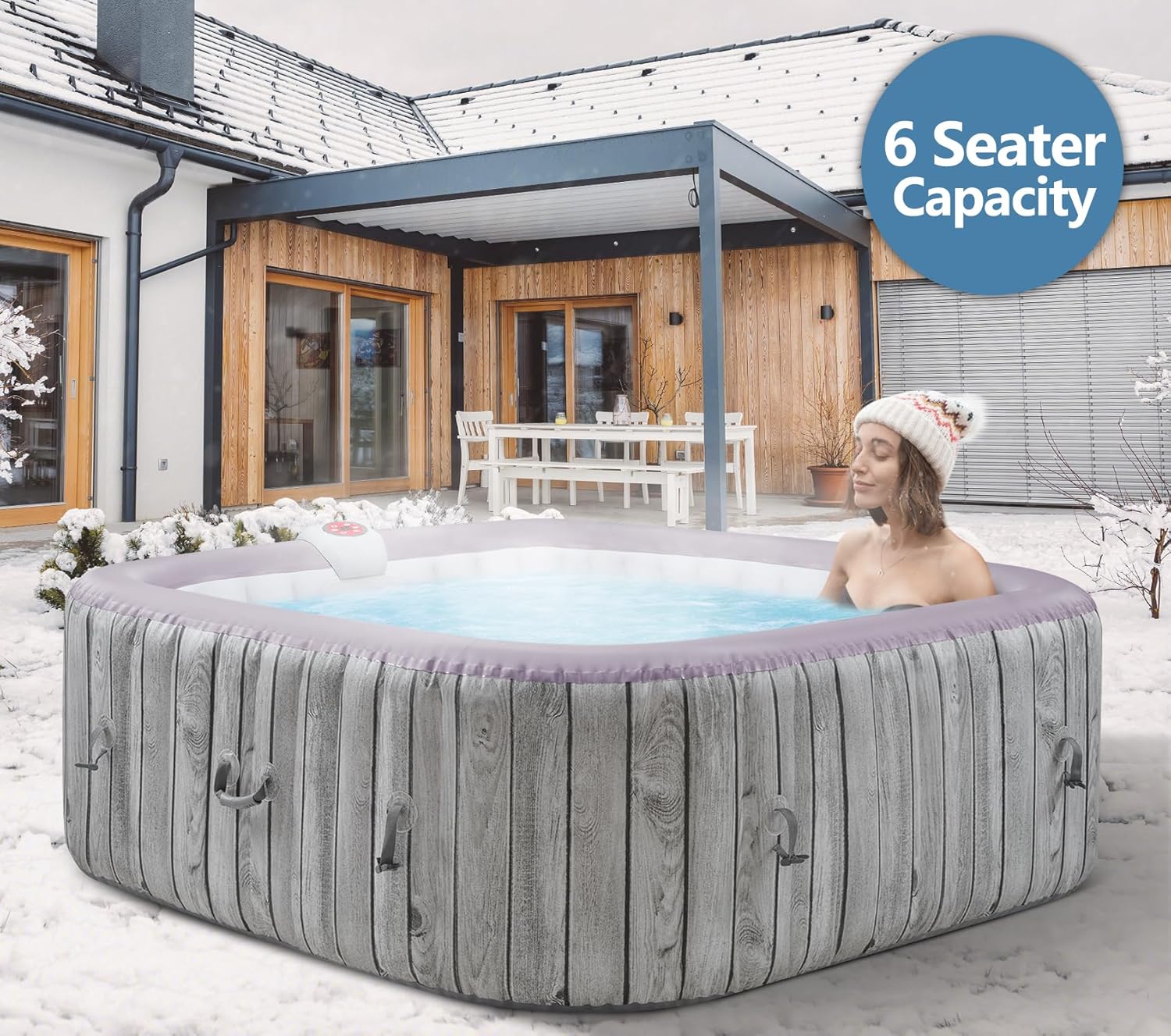 Inflatable Hot Tub for 4-6 Adults – Portable Blow Up Hot Tub with 130 Air Jets, FastFill System & Thermal Cover – Outdoor Spa Hot Tubs for Patio, Backyard & Travel Use (Laminated PVC Square)