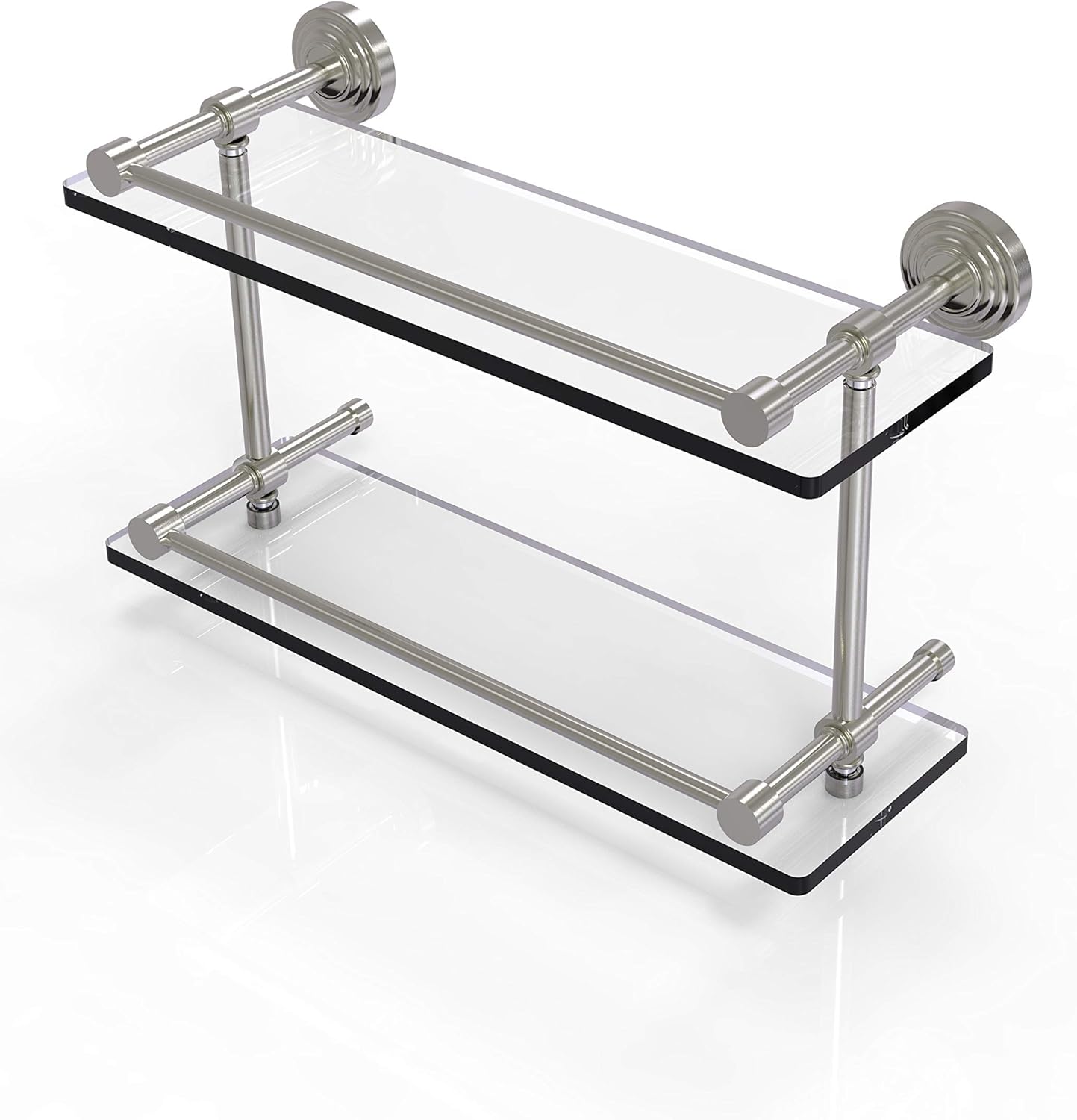 Allied Brass WP-2/16-GAL-SN Waverly Place 16 Inch Double Glass Shelf with Gallery Rail, Satin Nickel