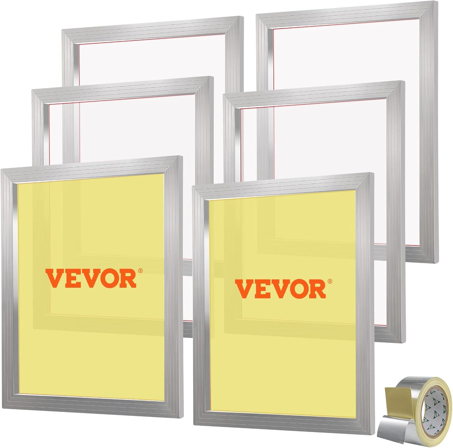 VEVOR Screen Printing Kit, 6 Pieces Aluminum Silk Screen Printing Frames, 20x24inch Silk Screen Printing Frame with 305 Count Mesh, High Tension Nylon Mesh and Sealing Tape for T-Shirts DIY Printing