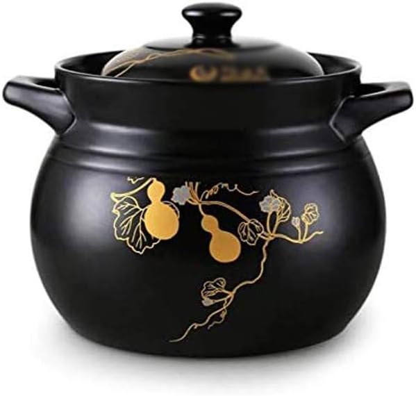 Japanese-style Non-clay Pot, Heat-resistant Ceramic Lid Casserole, Black Glaze, 3.2 Quart with Handle