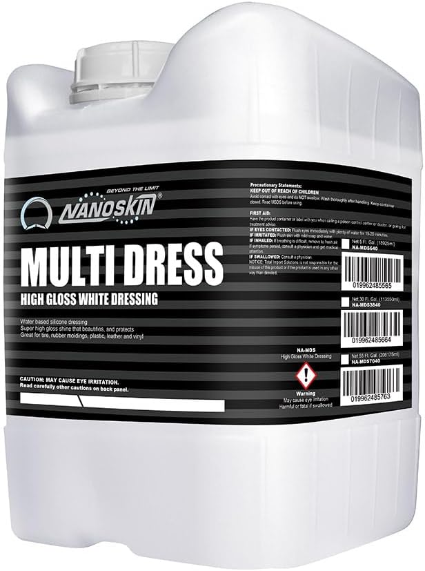 Nanoskin MULTI DRESS All Purpose Dressing 5 Gallons - Interior & Exterior Dressing for Car Detailing | Works on Tire, Vinyl, Rubber, Plastic & Trim | Safe for Cars, Trucks, Motorcycles, RVs & More