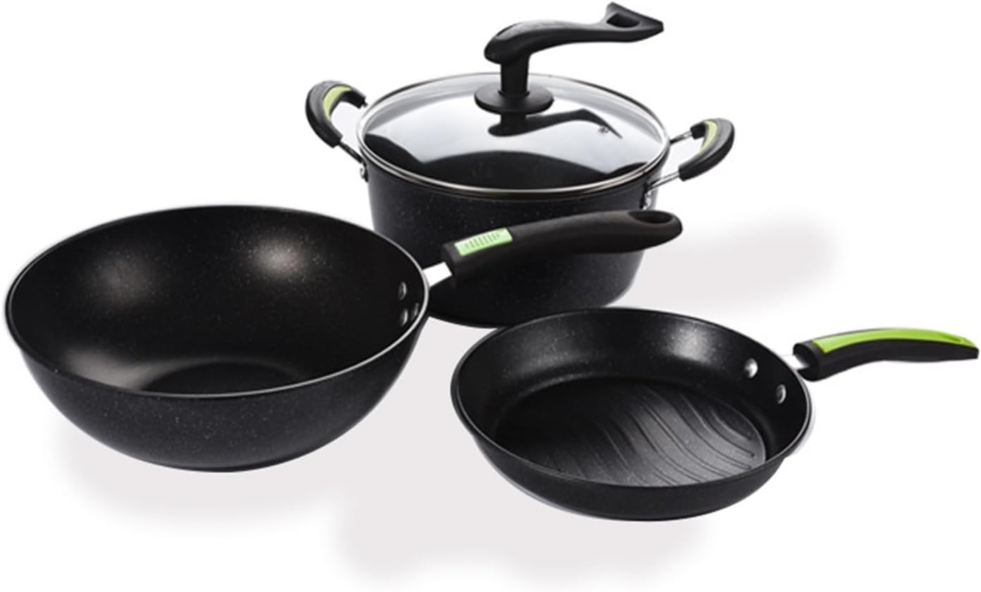 Daily Cooking Set Three-piece Wok Set Wok Frying Pan Soup Pot Kitchen