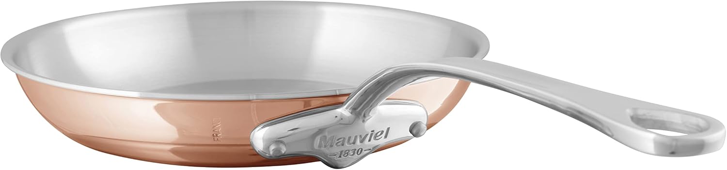 Mauviel M’6S 6-Ply Polished Copper & Stainless Steel Frying Pan With Cast Stainless Steel Handles, 11.81-in, Made In France