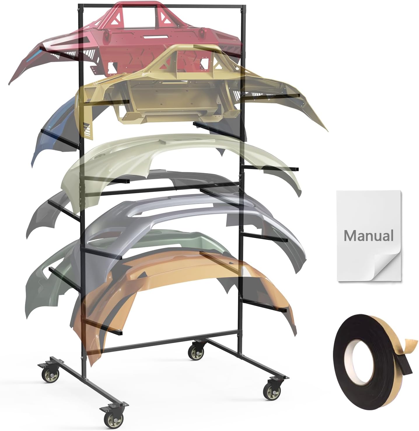 Double Sided Bumper Storage Rack With Adjustable Design Maximize Space Utilization 4 Inch Swivel Caster Allow Floor Mobile Smooth Maneuverability
