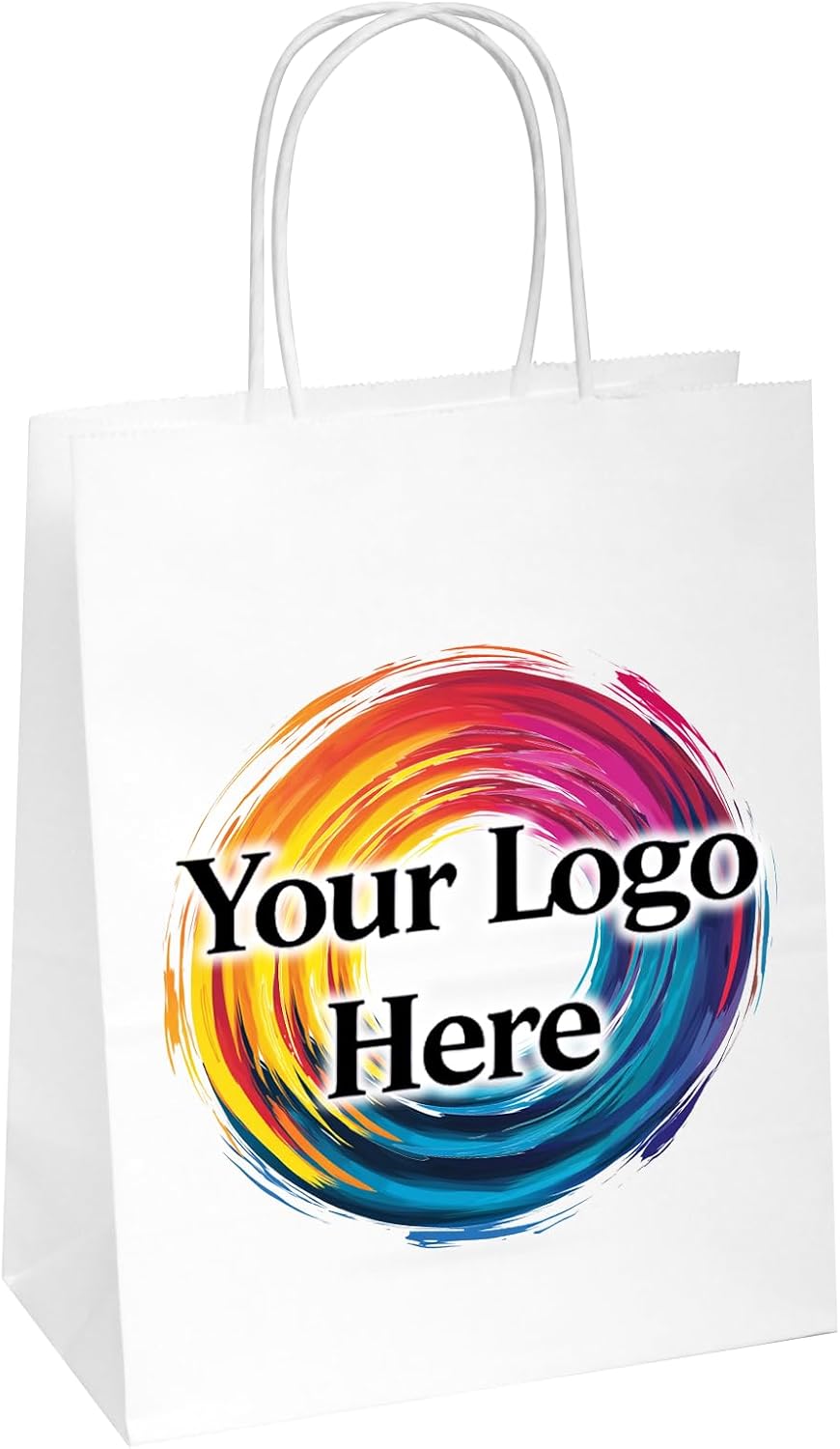 Flexicore Packaging White Kraft Custom Printed Paper Bags Size: 8 Inch X 4.75 Inch x 10.25 Inch | Count: 100 Bags | Color: White