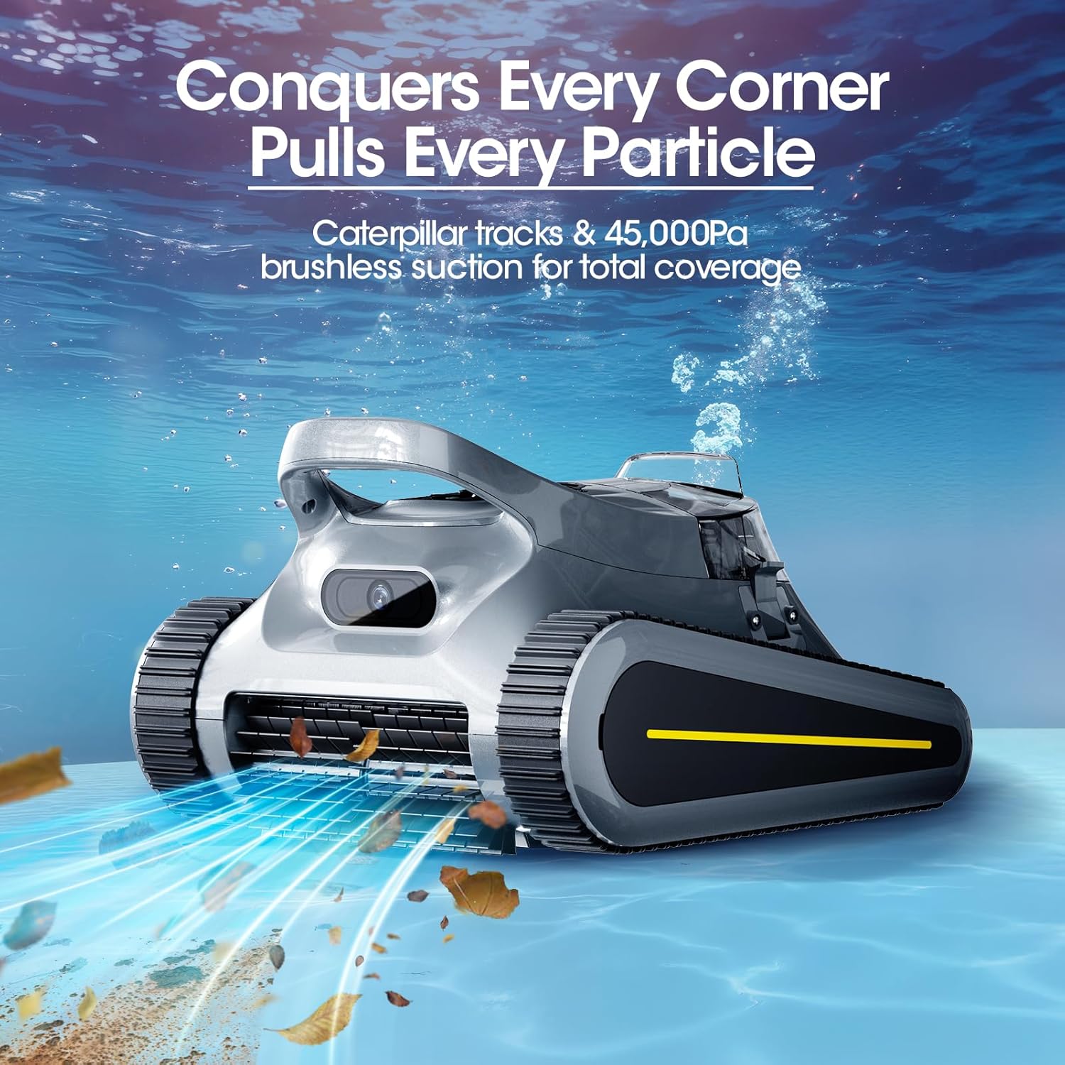 Cordless Robotic Pool Cleaner, Pool Vacuum 180W Brushless Motor, 45000Pa Suction, Wall & Waterline Climbing, Auto Path Mapping, for Inground & Above-Ground Pools up to 2150 Sq. Ft.