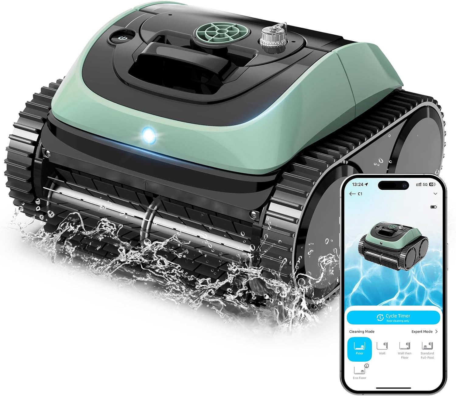 Pool Vacuum for Inground Pools, Cordless Robotic Pool Cleaner, Wall and Waterline Cleaning, Intelligent Route Planning, 150 min Runtime, for Pools up to 1,600 Sq.ft