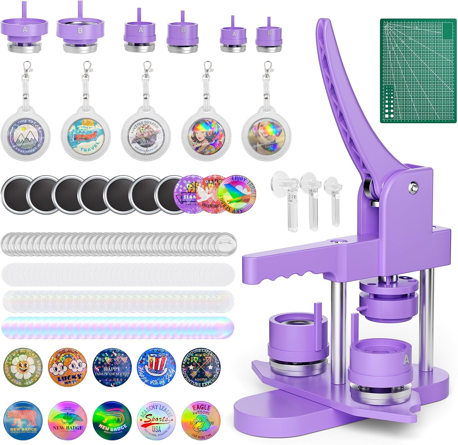 Mryitcal Button Maker Machine Multiple Sizes, 1''+1.25''+2.25'' Pin Maker Button Press Kit W/300 Sets Metal Pinback Button Making Supplies,Pin Badge Machine for DIY Photo Badge, Party Favors
