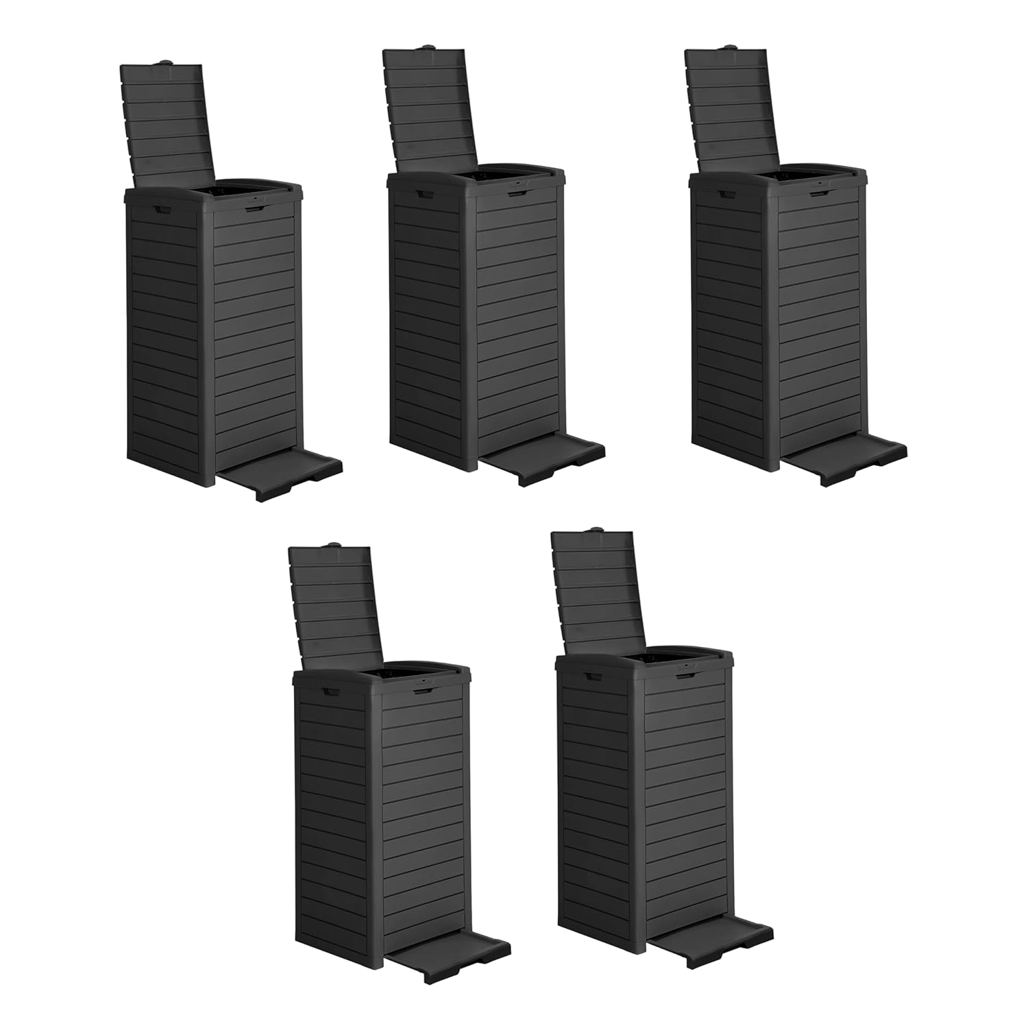 BTEXPERT Set of 2, 31 Gallon Outdoor Garbage Trash Can, Waterproof Resin Double Lid Drip Tray, Outside Trash Bin for Hideaway Patio Waste, Kitchen, Backyard, Deck, Black