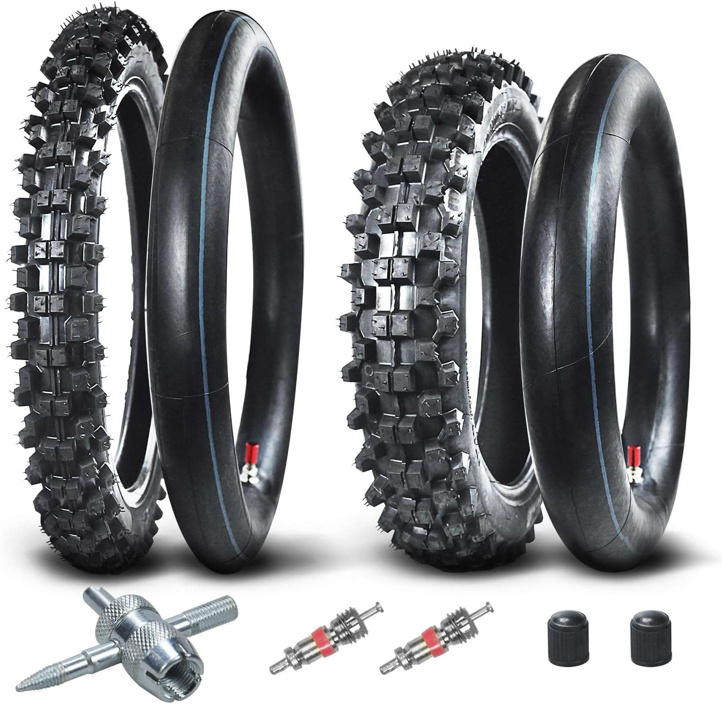 Rear 80/100-12 3.00-12 Front 60/100-14 2.50-14 Tire and Inner Tube for 110cc 125cc CRF70 CRF110 KLX110 TTR90 PW80 RM60 RM65 TaoTao DB14 SSR Apollo Coolster Dirt Pit Bike Motorcycle Heavy Duty
