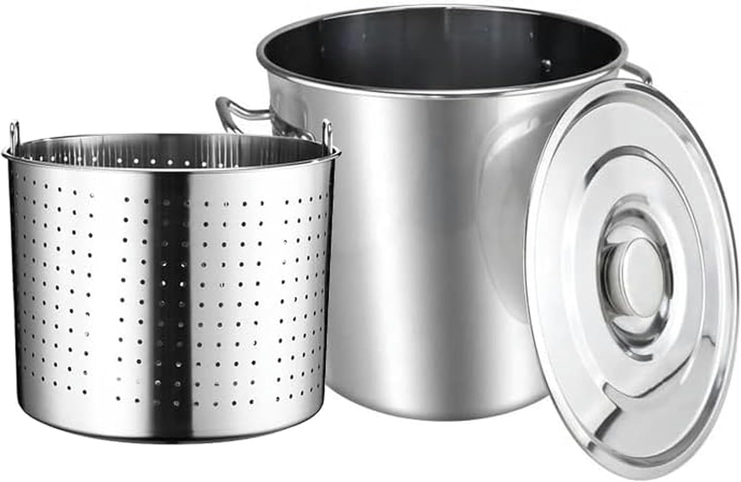 Heavy Commercial Stockpot Stainless Steel Crawfish Seafood Turkey Fryer Pot with Strainer Basket and Lid Pasta Cooker for Home Restaurant Kitchen,63Qt(27Qt)