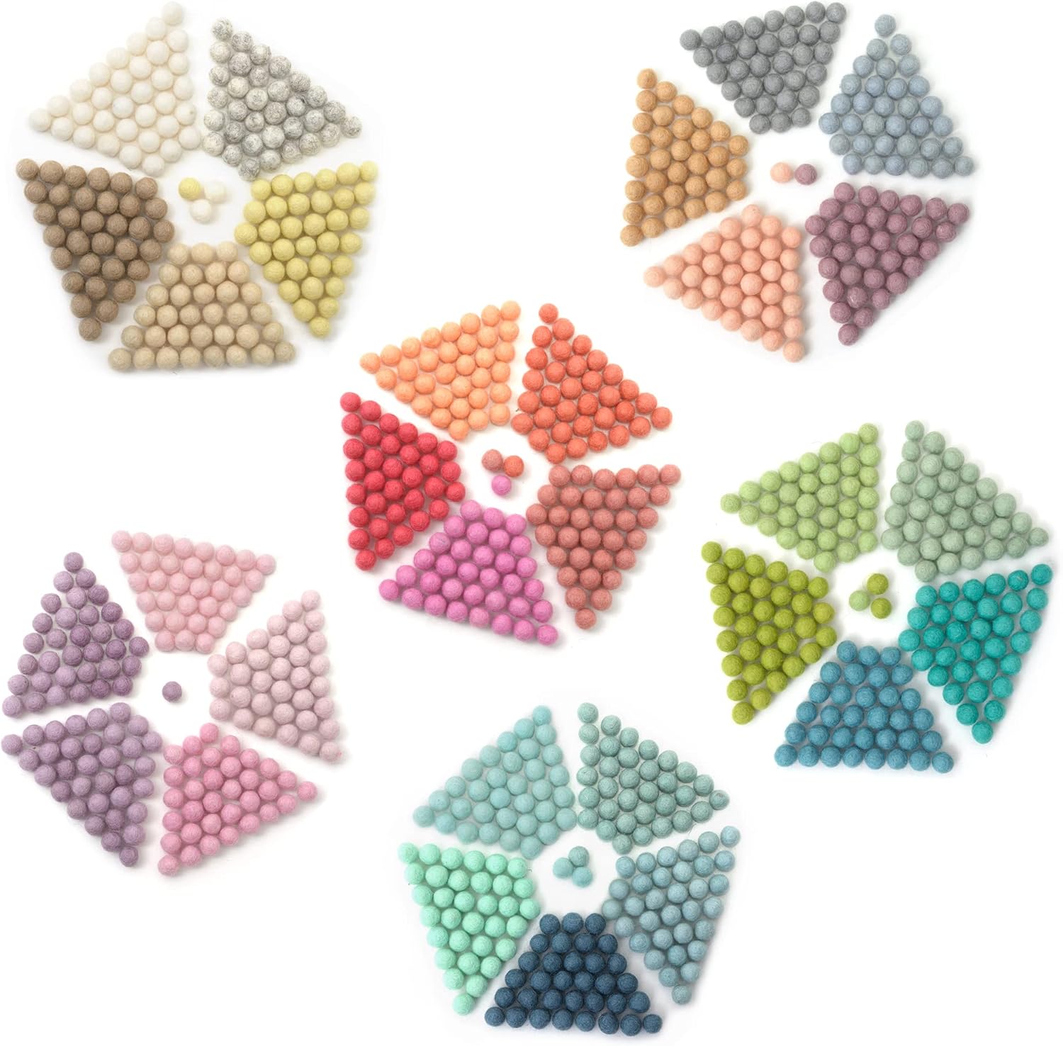 Glaciart One Felt Pom Poms, Wool Felt Balls (800 Pieces) 2 cm – 0.8 Inch, Handmade Felted 30 Pastel Colors (Green, Pink, Blue, Yellow and More) Bulk Small Puff for Felting and Garland