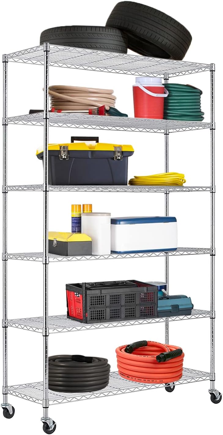 BestOffice Wire Shelf Adjustable Organizer 6 Wire Shelving Unit Metal Storage Shelves, NSF Utility Commercial Grade Heavy Duty 2100 LBS Capacity-18x48x72,Chrome