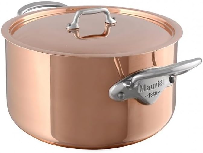 Mauviel M'Heritage 150 S 1.5mm Polished Copper & Stainless Steel Oval Stewpan With Lid, And Brass Handles, 5.6-qt, Made in France