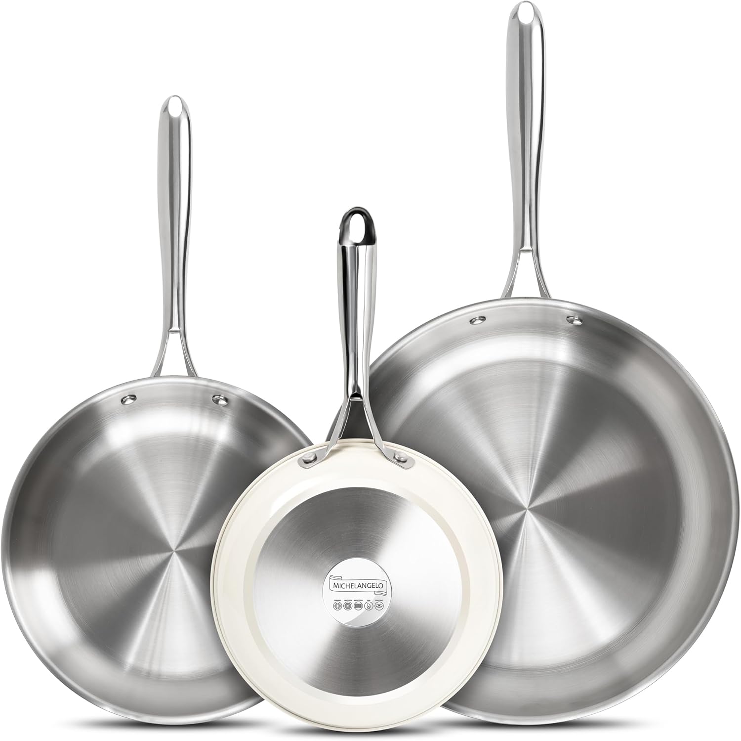 MICHELANGELO Stainless Steel Frying Pan Set, 8