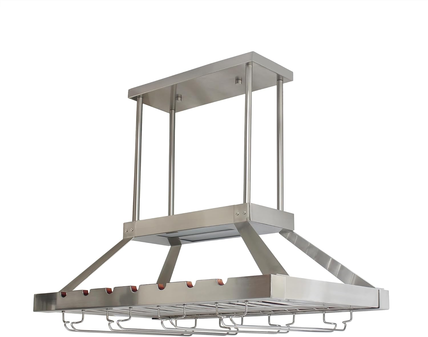 Elegant Designs WR1000-BSN Kitchen Hanging LED Light Overhead Wine Rack Island Pendant Chandelier Bottle and Glass Storage Display, Brushed Nickel