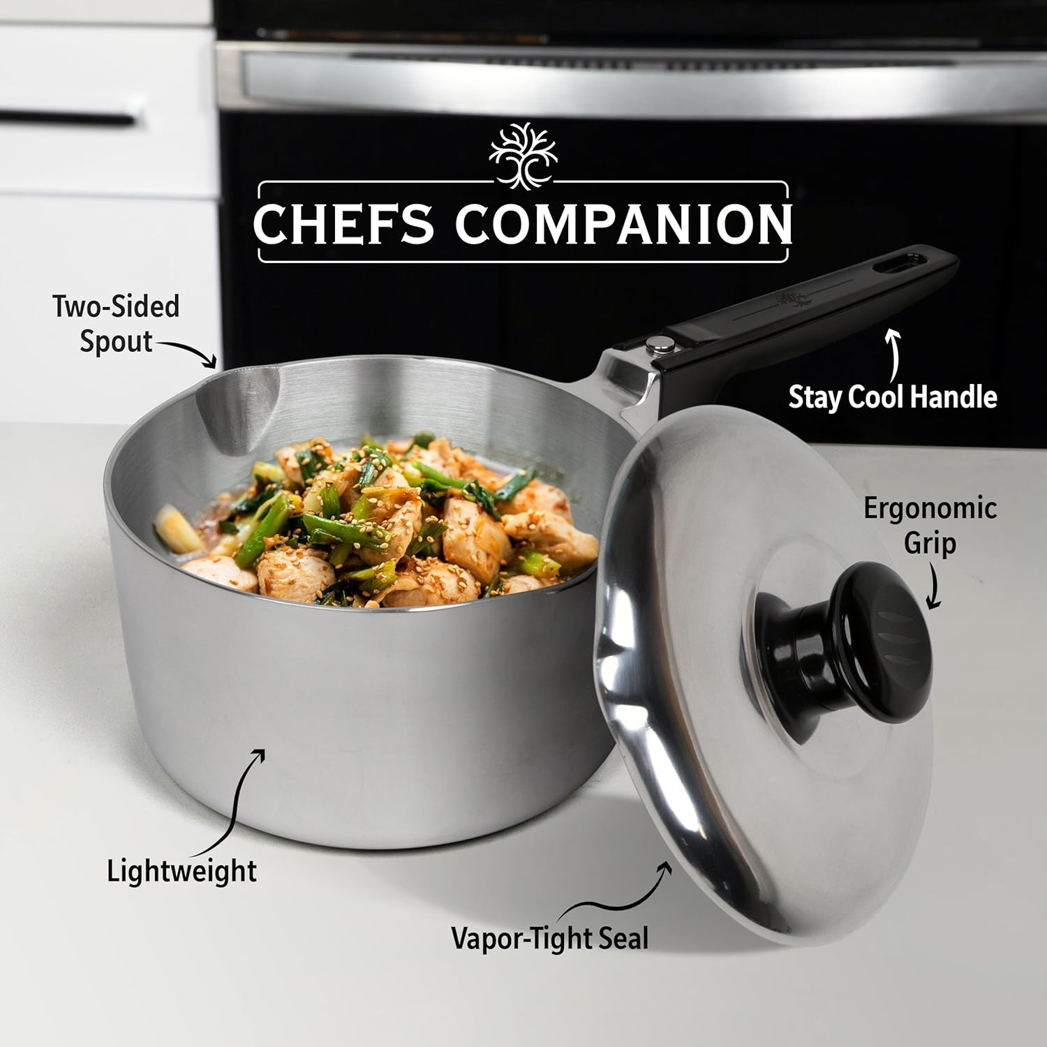 Cast Aluminum Sauce Pan with Lid 2 Quart - Multipurpose Lightweight Saucepan with 2 Side Pour Spouts & Stay-Cool Handle - Small Cooking Pot for Sauces, Pasta, Soup - Oven Safe