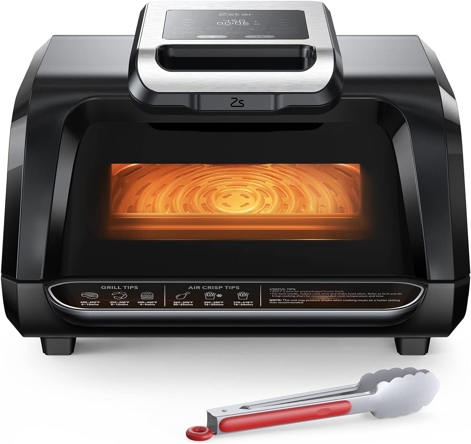 Indoor Electric Grill with See-Through Window, All-in-One Smokeless Air Fryer Oven for Roast Bake Dehydrate Broil, 450°F 1750W Contact Grill with Non-Stick Removable Plates