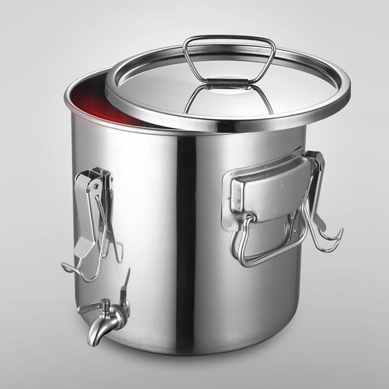 Stainless Steel Stockpot, Stock Pot with Spigot, with Lid Water Tap and 360° Leakproof Design Ideal for Home Farm Rice Storage Oil Drum(90L)