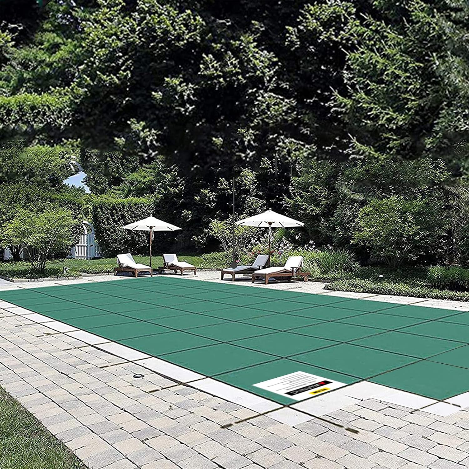 VEVOR Inground Pool Safety Cover 18' x 36' Rectangle with 4x8ft Center End Step, Safety Pool Covers Green Mesh, Triple Stitched, MAX Strength Winter Safety Cover for Children & Pets