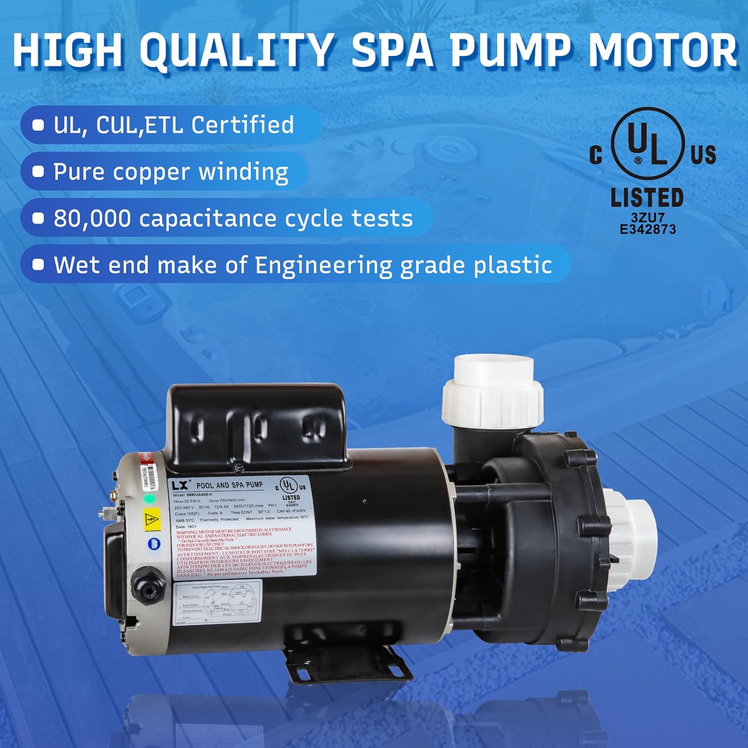 SPA Pump, 4HP Hot Tub Pump - 2 Speed LX SPA Pumps Motor 220-240V, 2