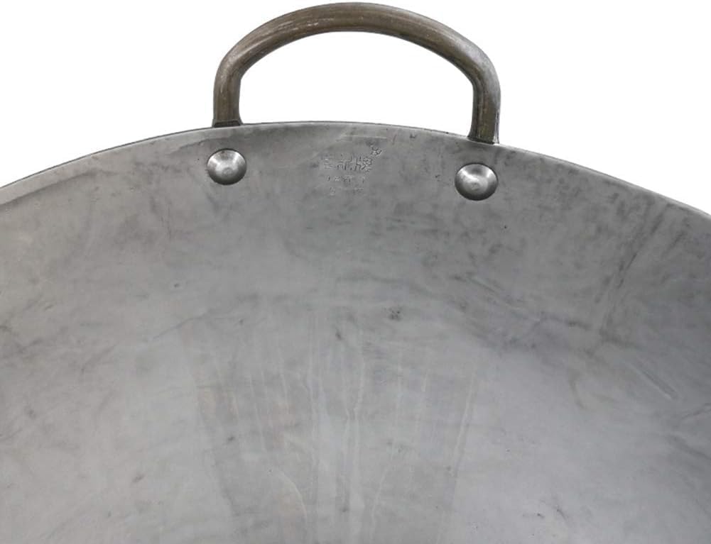 Cast Iron Wok Pan - Carbon Steel Round Bottom Wok with 2 Loop Handles for Superior Heat Distribution(60cm)