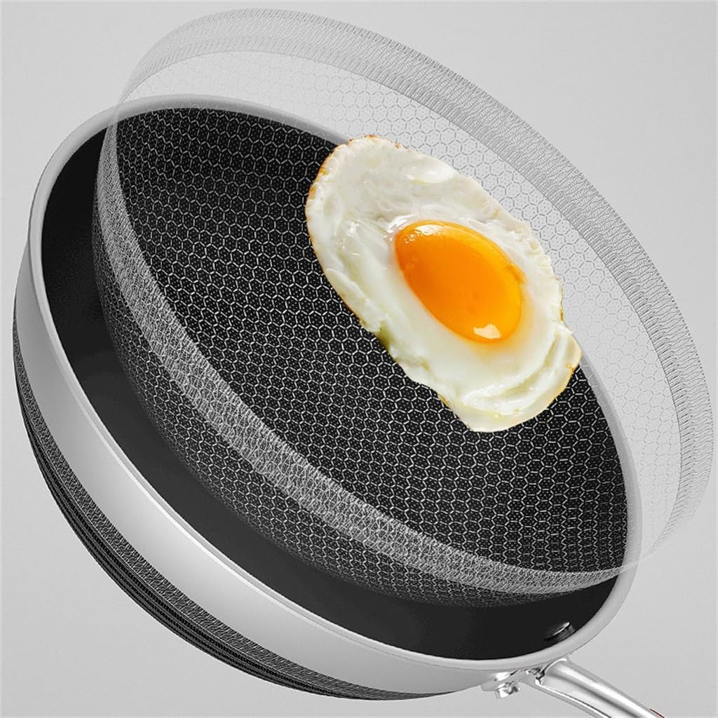 Stainless Steel Frying Pan Non-stick Honeycomb Induction Gas Universal