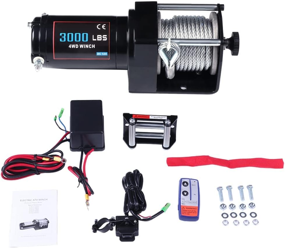 Electric Winch 12V 24V 3000 lbs Winches for Towing Boat Off Road with Wireless Remote Control+Control Box+Roller Fairlead+Switch Assembly+Bolts+Users Manual