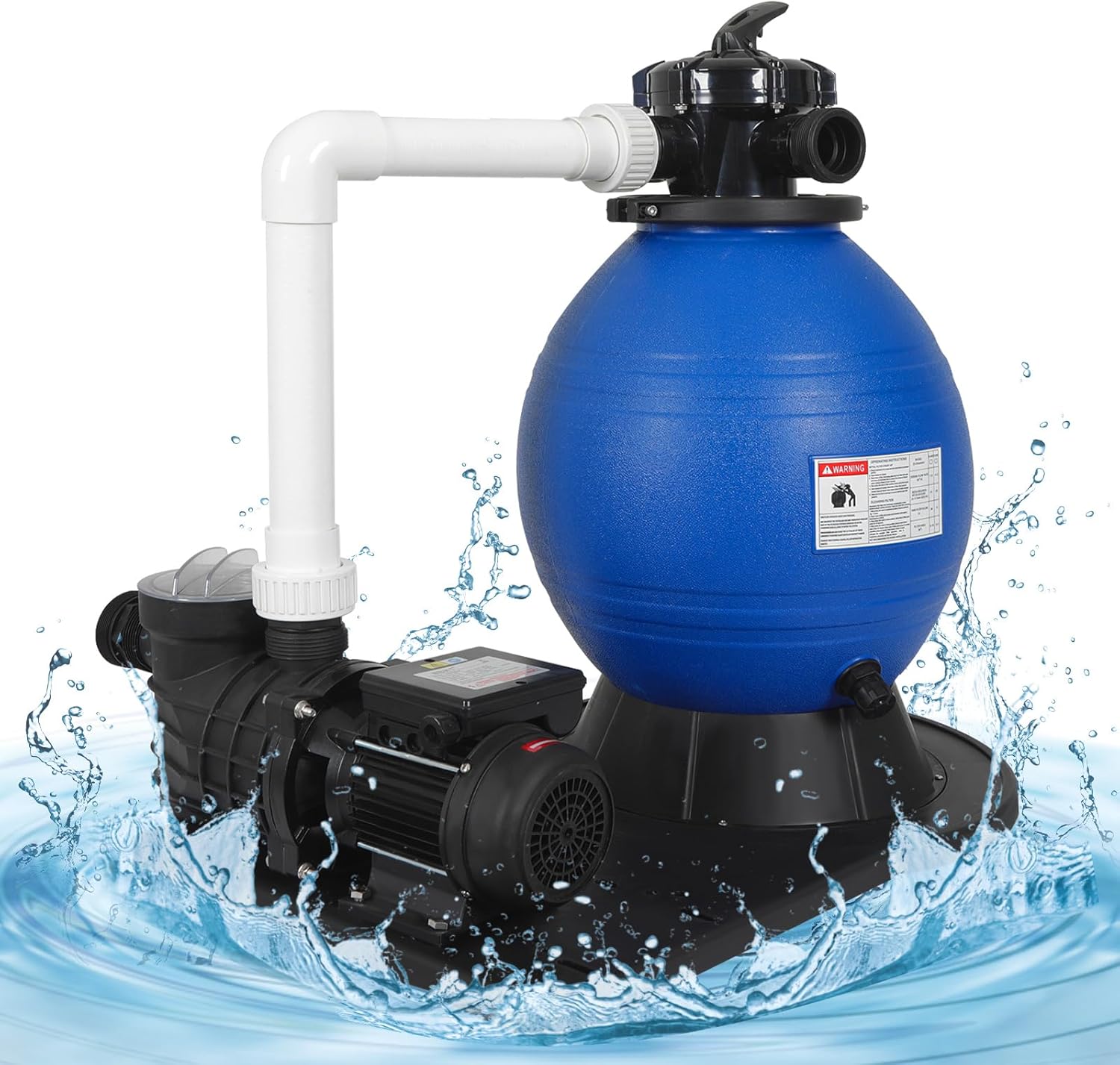 16in Sand Filter Pump for Above Ground Pool, 550W Sand Pump with 6-Way Multi-Port Valve,Pressure Gauge and Strainer Basket,3/4HP, Max 3169GPH for Pools Up to 20000GAL, Easy Installation, Blue