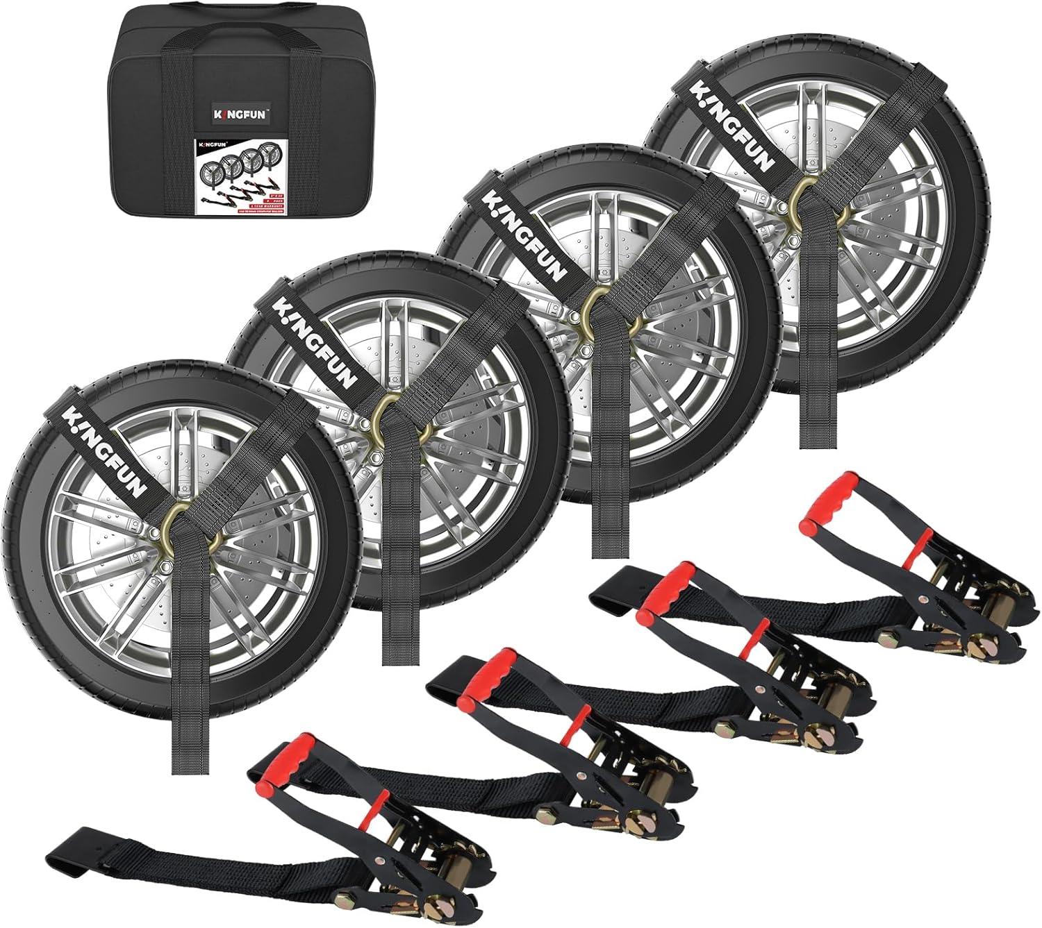 Kingfun Heavy Duty Car Tie Down Straps for Trailers 4 Pack - 2