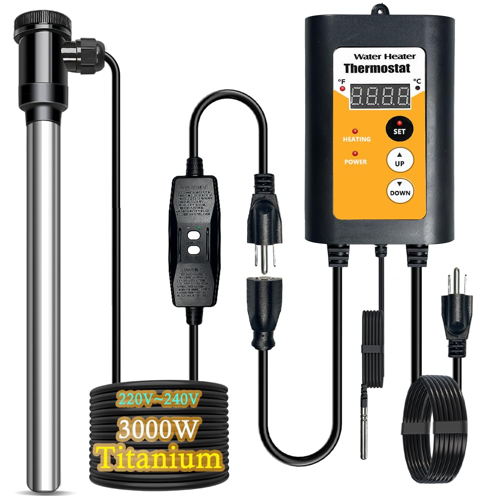 240V 3000W Titanium Immersion Water Heater for Large Pool/Bathtub Portable Electric Submersible Water Heater, GFCI Protection Pool Heaters for Hot Tub, Baptistry, baptismal, Swimming Pool Warmer