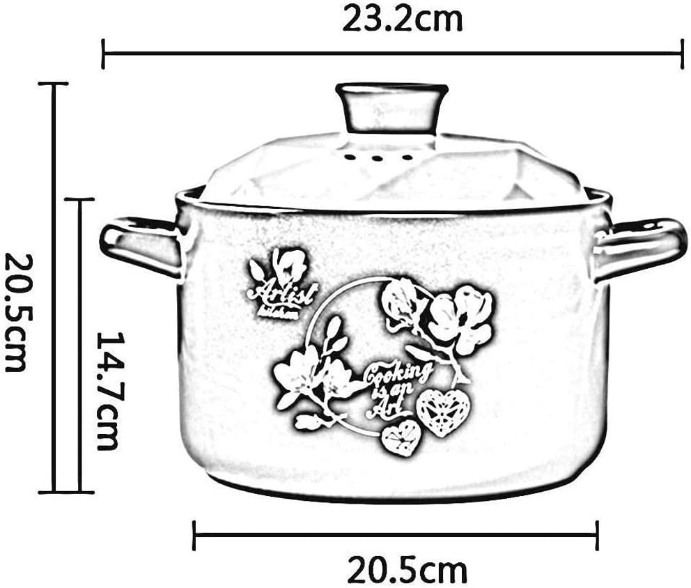 Handle Lid Ceramic Tureen Soup fire Round Black Dish Casserole Clay Pot Earthen Cookware with Heat Resistant(Blue)