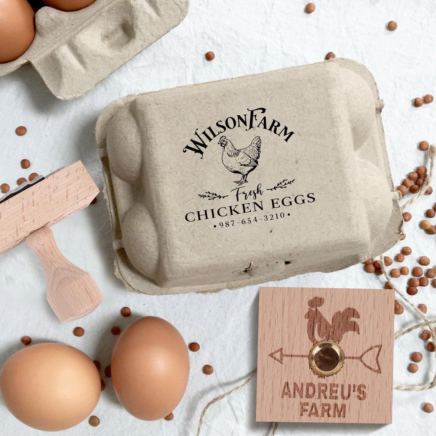 Egg Carton Stamps Personalized, Custom Egg Cartons Stamp, Rubber Stamp for Farm Fresh Eggs Cartons, Wooden Stamps for Farmhouse Homestead Chicken Coop Farmer, Chicken Accessories(4