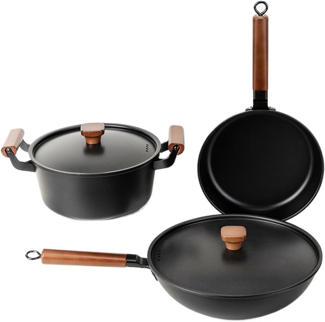 Pot Set Three-piece Wok Soup Frying Pan Combination Household Iron Induction Cooker Gas Stove Universal