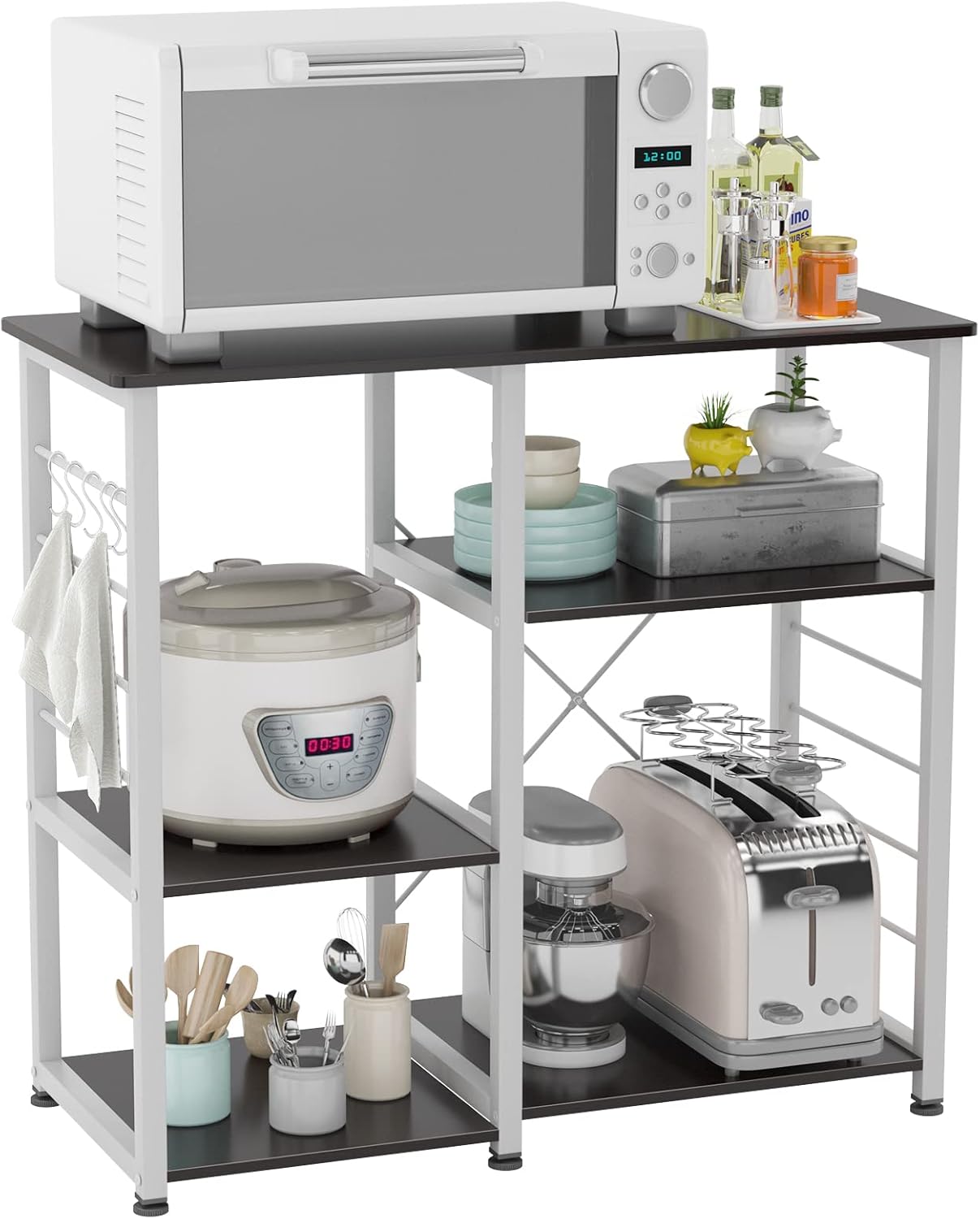 soges Baker's Shelves, Kitchen Shelf, Standing Shelf, Microwave Holder, Baker's Shelf, Household Shelf with 3 Shelves, Multifunctional Kitchen Shelf Storage, Side Trolley, White