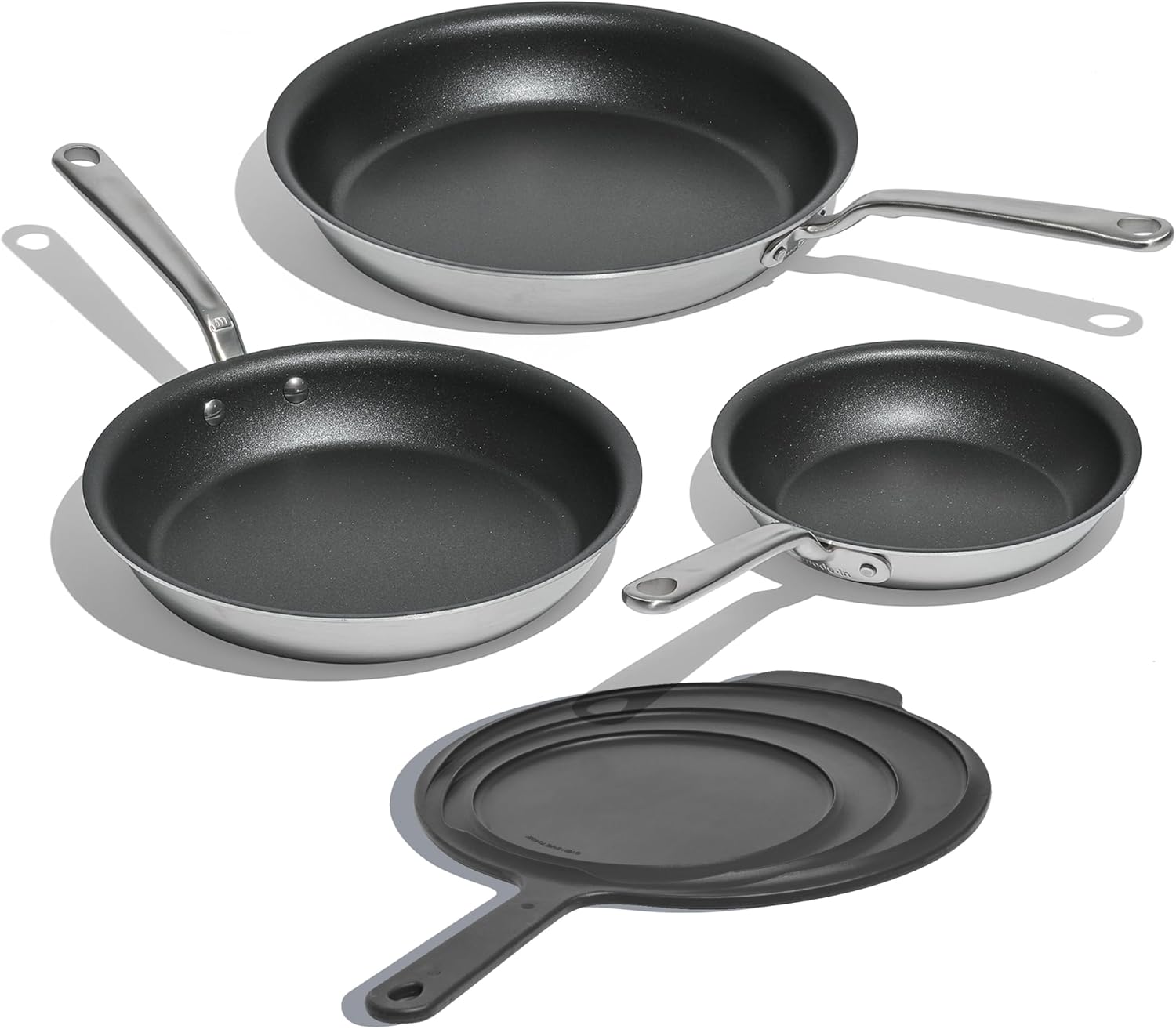 Made In Cookware - 3-Piece ProCoat Non Stick Frying Pan Set with Universal Silicone Lid - 5 Ply Stainless Clad - Professional Cookware - Crafted in Italy - Induction Compatible