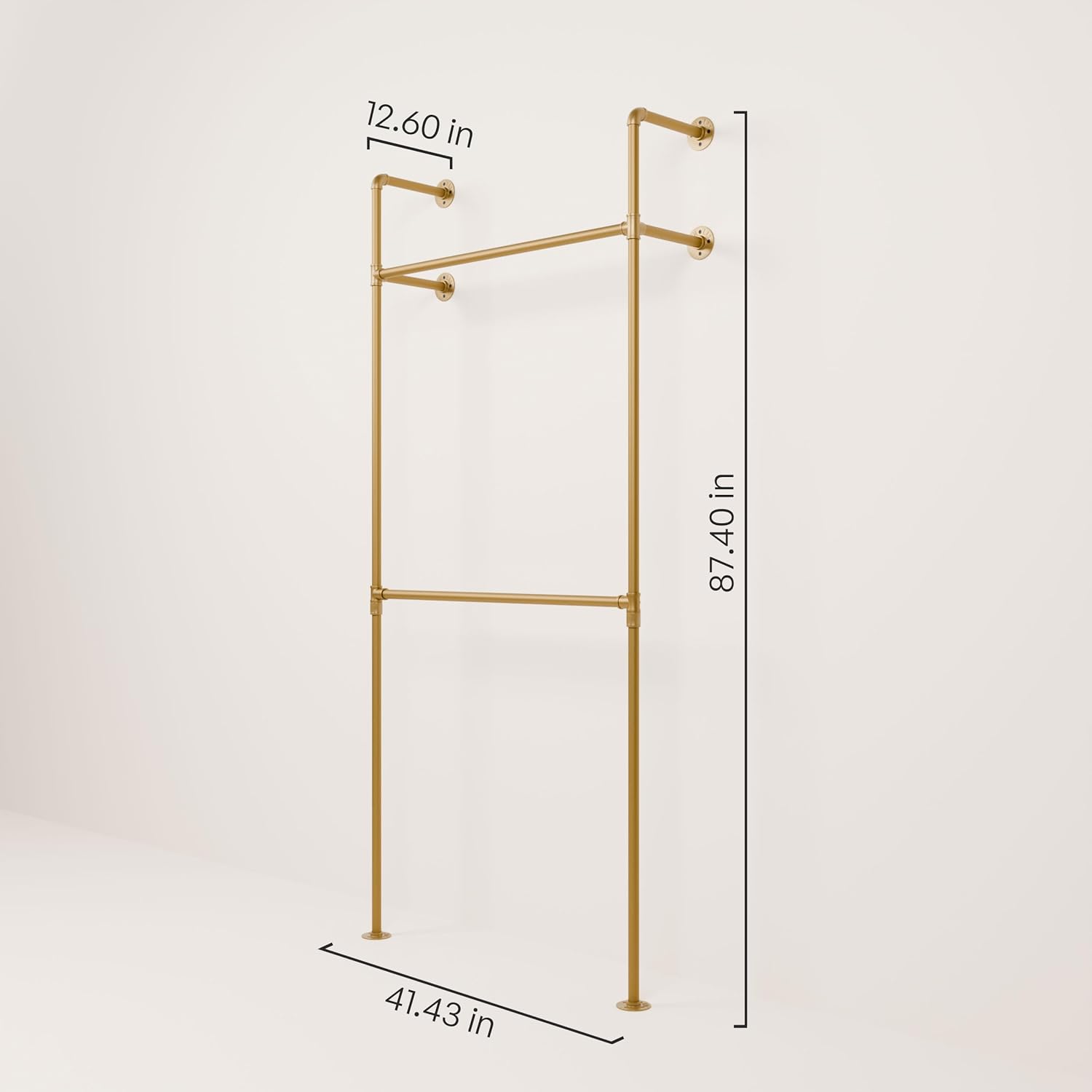 pamo Industrial Pipe Clothing Rack Gold - 400 lbs Capacity - Wall Mounted Clothes Rack and Walk In Closet for Wardrobe