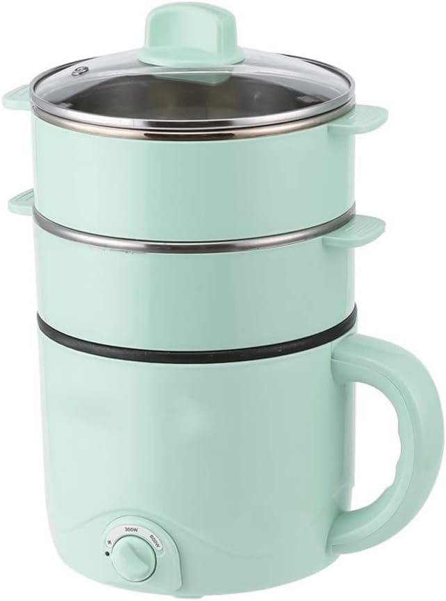 220V Mini Multifunction Electric Cooking Machine Household Hot Pot Multi Electric Rice Cooker Non-stick Pan(Green three)